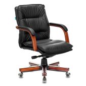 Кресло для руководителей БЮРОКРАТ T-9927WALNUT-LOW Чёрный, кожа, T-9927WALNUT-LOW/BL