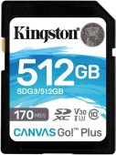 Карта памяти Kingston Canvas Go! Plus SDXC UHS-I Class 3 C10 512GB, SDG3/512GB