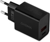 Сетевое зар./устр. Digma DGW2D 20W 3A+1A (PD+QC) USB-C/USB-A универсальное черный, DGW2D0F110BK
