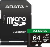 Карта памяти ADATA UI3V30A2SP microSDXC UHS-I Class 3 C10 64GB, UD64GUI3V30A2SP-RA1