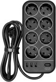 Сетевой фильтр Powercom SP-08 USB03AB 3 м чёрный, SP-08 USB03AB 3,0М