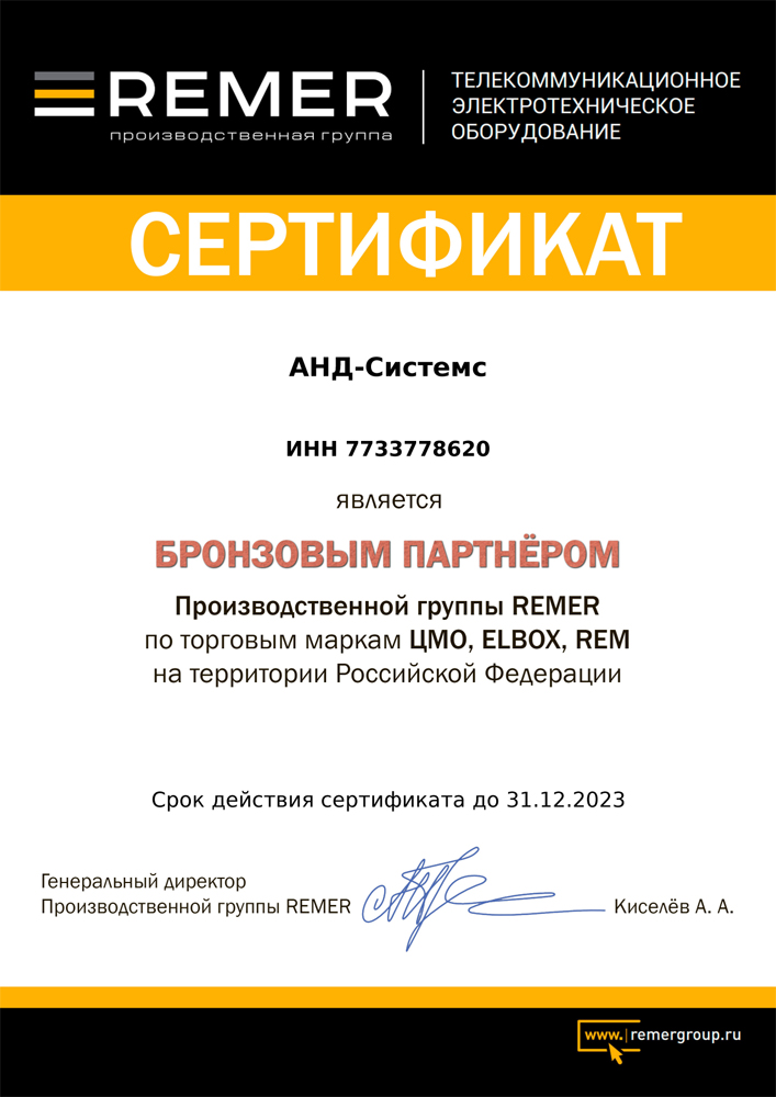 Бронзовый партнер производственной группы Remer