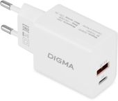 Сетевое зар./устр. Digma DGW2D 20W 3A+1A (PD+QC) USB-C/USB-A универсальное белый, DGW2D0F110WH
