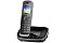 Фото-1 DECT‑телефон Panasonic KX‑TGJ320RU с автоответчиком: трубка на базе, вид спереди; чёрная база с красным цифровым индикатором и сенсорными кнопками, трубка чёрно‑серебристая с цветным экраном и круглой навигацией; на белом фоне — важно, чтобы понять компоновку базы автоответчика и внешний вид трубки.