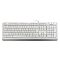 Фото-1 Клавиатура A4Tech FK10 White, вид сверху. На фото показана полноразмерная проводная клавиатура белого цвета с цифровым блоком, отдельными стрелками, серой нижней вставкой корпуса и индикаторами в правом верхнем углу. Изображение важно для страницы товара, потому что даёт полный обзор раскладки и цветового исполнения модели.